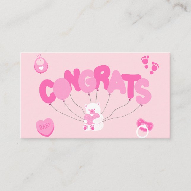 Cartão De Visita Celebre sua nova menina com um agradecimento rosa (Frente)