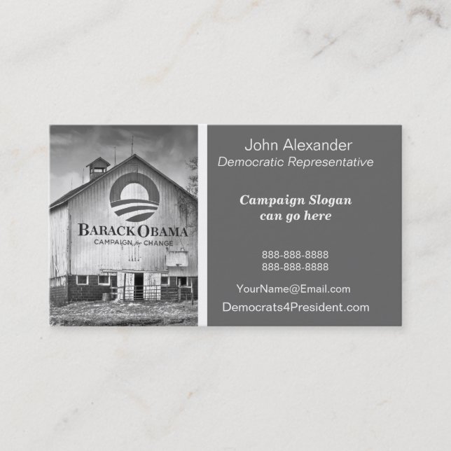 Cartão De Visita Celeiro da campanha presidencial de Barack Obama (Frente)