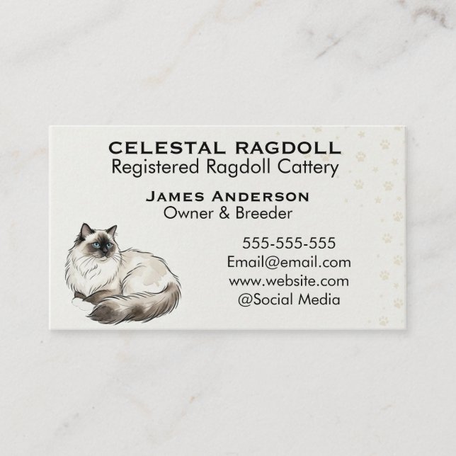Cartão De Visita Celestial Ragdoll Registered Cattery Business Card (Frente)