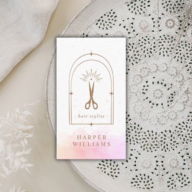 Cartão De Visita Celestial Stars Hair Stylist Salon | Ouro rosa (Criador carregado)