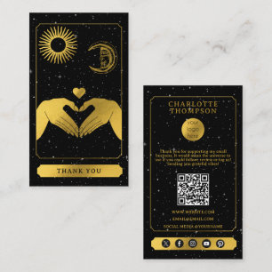 Cartão De Visita Celestial Tarot Hairdresser Negro Dourado Obrigado