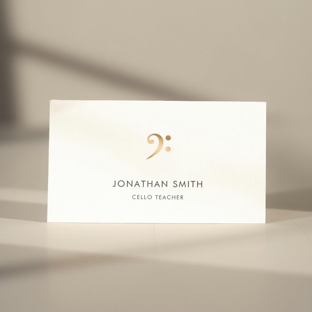 Cartão De Visita Cello Teacher Dourado Bass Clef Modern (Criador carregado)