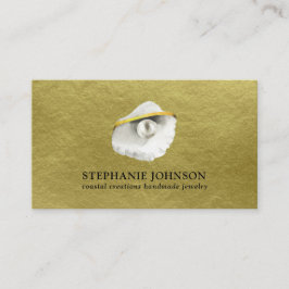 Cartão De Visita Célula Elegante com Pérolas em Textura Dourada