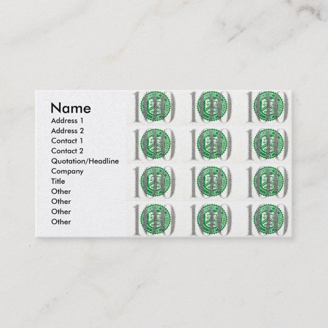 Cartão De Visita Cem notas de dólar (Frente)