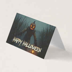 Cartão De Visita Cena Assustadora de Halloween com Cabeça de Abóbor