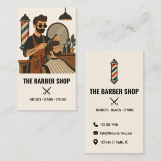 Cartão De Visita Cena de Barbeiro Vintage Estilista de Cabelo Barbe