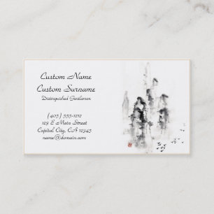 Cartão De Visita Cena de montanha clássica oriental chinesa sumi-e