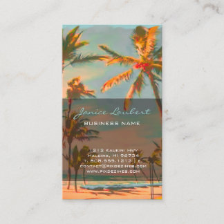 Cartão De Visita Cena de praia havaiana vintage PixDezines