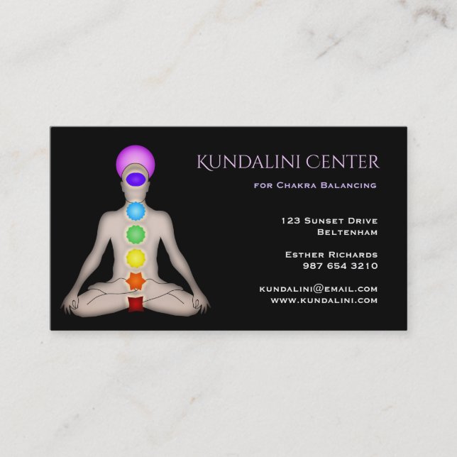 Cartão De Visita Centro de Kundalini para o equilíbrio de Chakra (Frente)