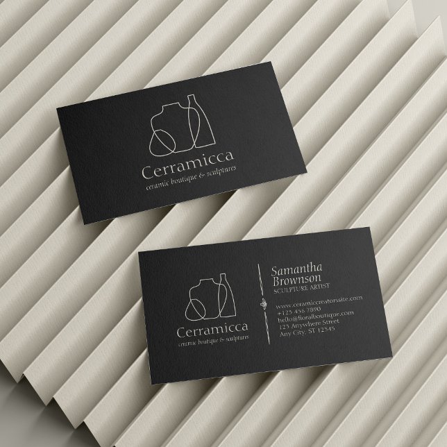 Cartão De Visita Cerâmica de escultura de porcelana feita a preto (Black Handmade Porcelain Sculpture Vase Ceramic Business Card)