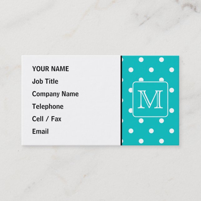 Cartão De Visita Cerceta e teste padrão de bolinhas branco. (Frente)