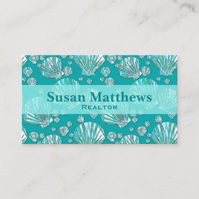 Cartão De Visita Cerceta, escudos do mar do seafoam, fundo de (Frente)