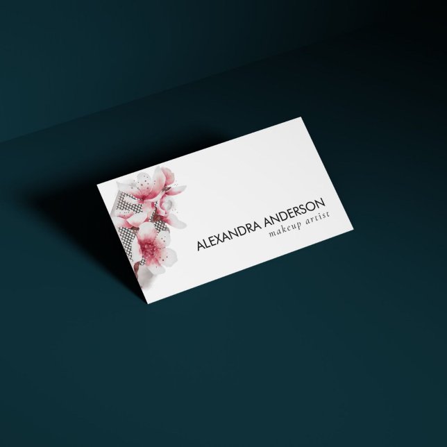 Cartão De Visita Cereja Rosa Elegante Brilha Mínimo Moderno (Elegant Pink Cherry Blossoms Modern Minimal Business Card)