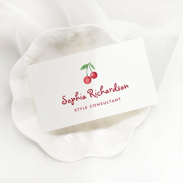 Cartão De Visita Cerejas Retro Whimsic Vermelhas | Código QR (Criador carregado)