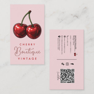 Cartão De Visita Cerejas Vermelhas Glossy Retro Glam