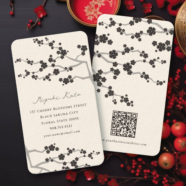 Cartão De Visita Cerejeiras Pretas Sakura Flores Oriental Zen (Stylish Black Sakura Cherry Blossoms Spring Flowers Oriental Zen Business / Profile Card @ fatfatin)