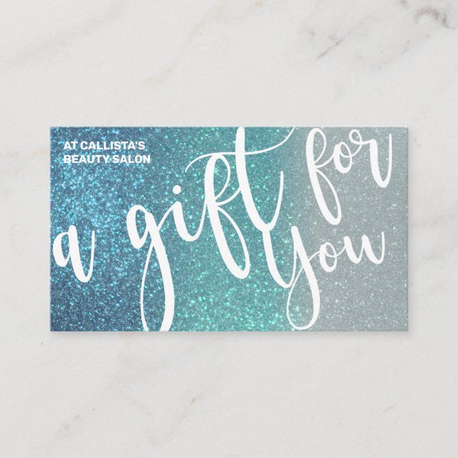 Cartão De Visita Cerulean Blue Teal Triple Glitter Gift Certificate (Frente)