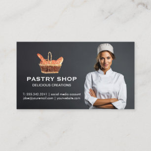 Cartão De Visita Cesta de Baguettes   Chef Feminina Sorridente