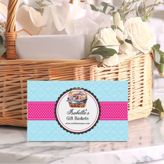 Cartão De Visita Cesta de Presente Elegante (Promote your gift basket business with these beautiful business cards ready for you to customize.)