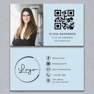 Cartão De Visita Céu Azul Foto Branco Código QR Mídia social
