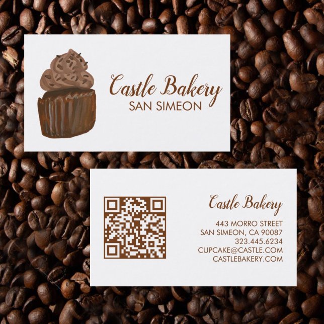 Cartão De Visita CEUE CUPCAKE Pastery Chef Modern QR Code (Watercolor cupcake custom business cards with QR code
)