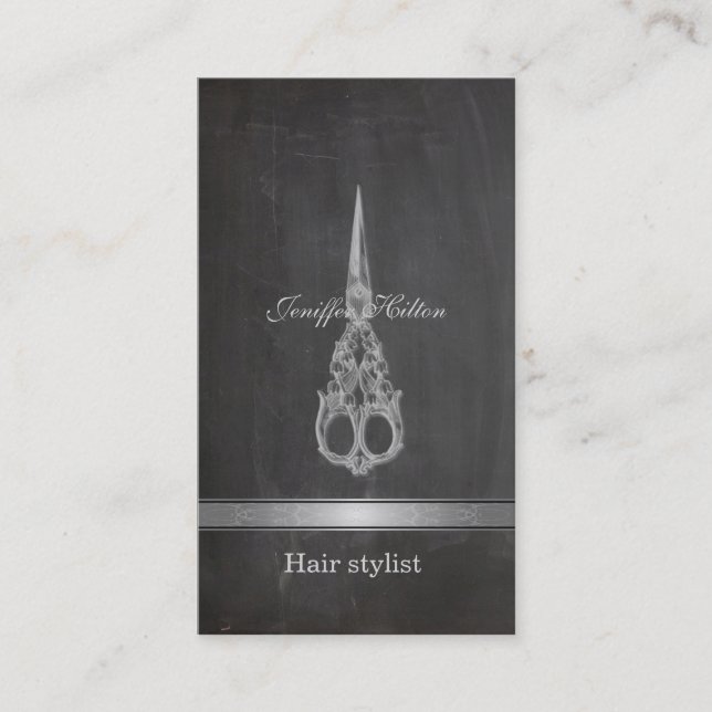 Cartão De Visita Chalkboard com tesoura chic elegante profissional (Frente)