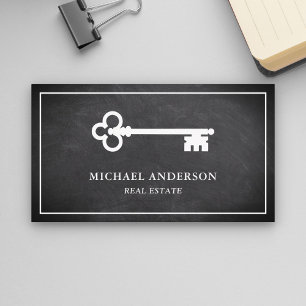 Cartão De Visita Chalkboard Vintage Chave Antiga Imóveis