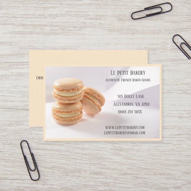 Cartão De Visita Champanhe padeiro pastelaria Vanilla Macaron (Frente/Verso In Situ)