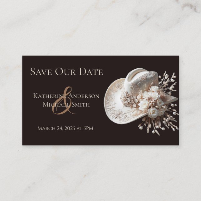 Cartão De Visita Chapéu branco de vaqueira com casamento de flores (Frente)