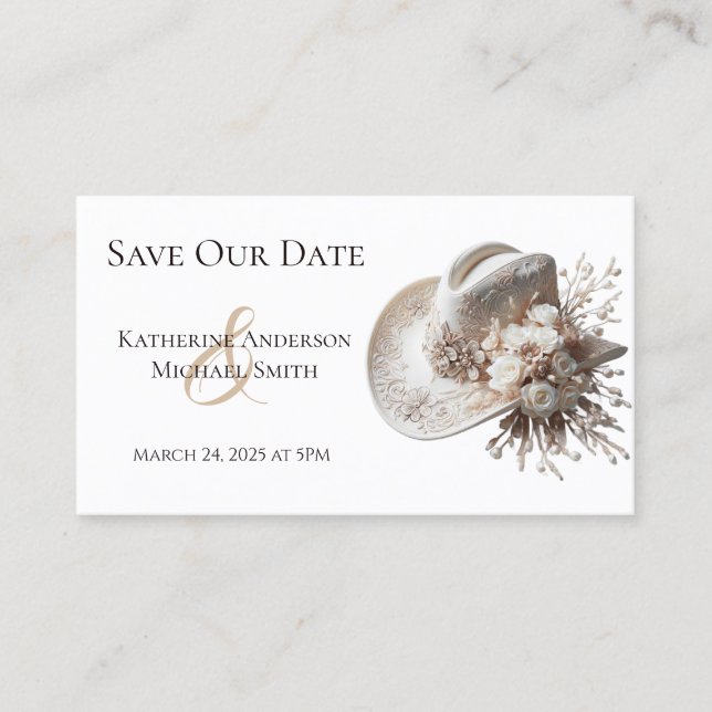 Cartão De Visita Chapéu branco de vaqueira com casamento de flores (Frente)