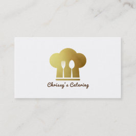 Cartão De Visita Chapéu de Chef Branco e Dourado Utensílios de Cozi