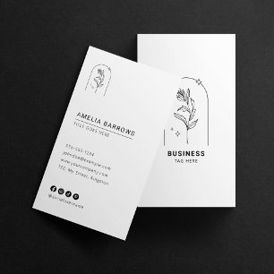 Cartão De Visita Charme Botânico Minimalista Elegante Preto Branco