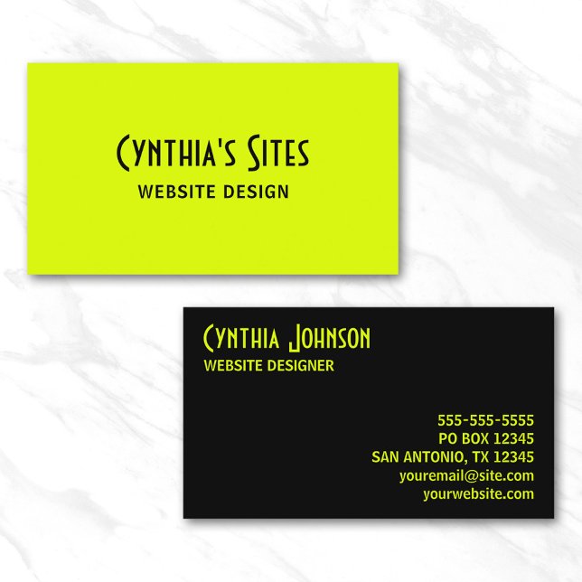 Cartão De Visita Chartreuse e Preto Retro Bold (Chartreuse and Black Retro Bold Business Card)