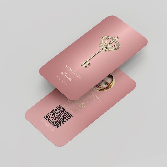 Cartão De Visita Chave de Rosegold do Agente Imobiliário Moderno (Modern Realtor Real Estate Agent Rosegold Key Business Card
)
