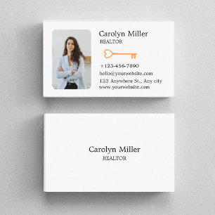 Cartão De Visita Chave Dourada e Foto do Realtor Personalizado
