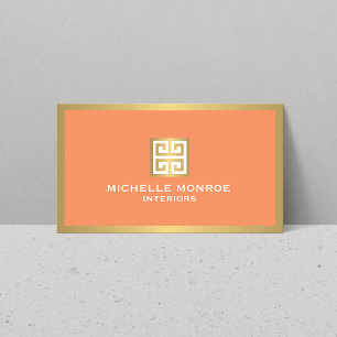 Cartão De Visita Chave grega Dourado no designer de interiores