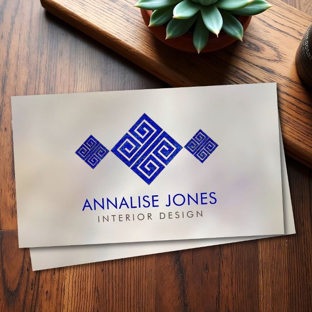 Cartão De Visita Chave grega - Meander grego - Lapis Lazuli em Pear (Criador carregado)