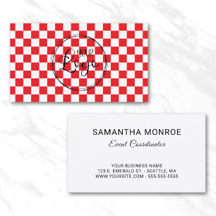 Cartão De Visita Checkerboard vermelho e branco do logotipo comerci