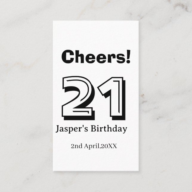 Cartão De Visita Cheers 21 birthday bold letter name boy man gifts  (Frente)