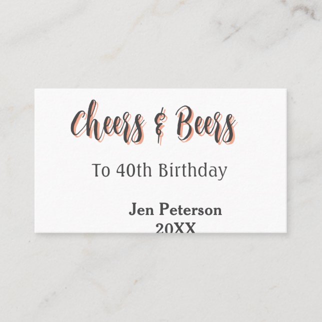 Cartão De Visita Cheers & beers to 40th birthday gray name year sin (Frente)