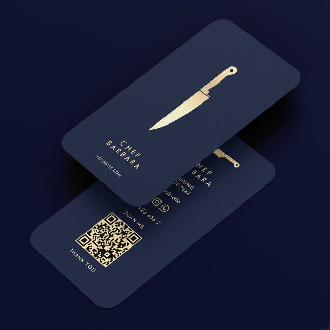 Cartão De Visita Chef Bakery Caterer Dark Marinho Knife Dourado Mod (Chef Bakery Caterer Dark Navy Gold Knife Modern Business Card
)