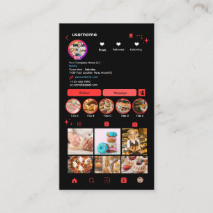 Cartão de Visita Chef Bakery Instagram Red Pastry