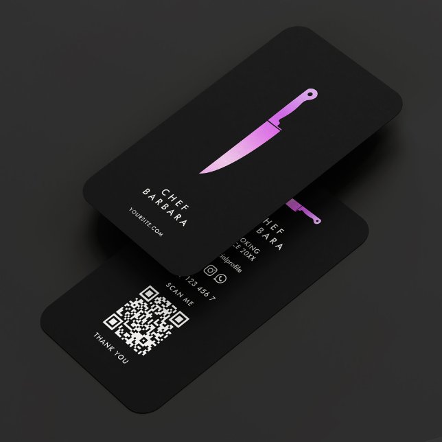 Cartão De Visita Chef Black Purple Knife Caterer Moderno (Chef Black Purple Knife Modern Business Card
)
