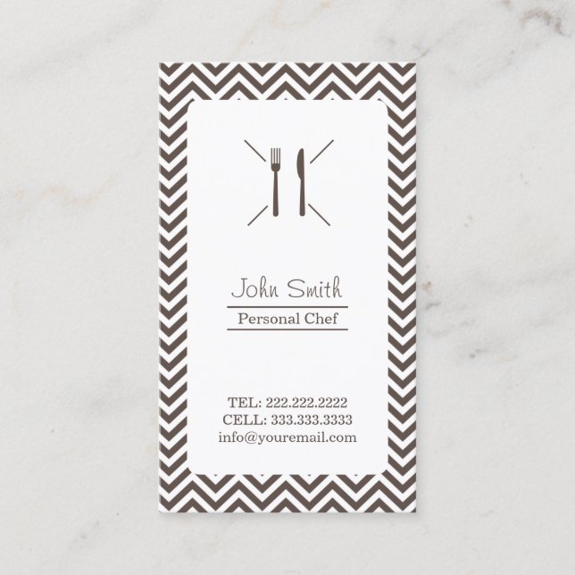Cartão De Visita Chef Catering Plain Brown Chevron Strips (Frente)