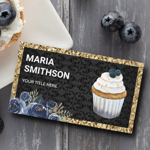 Cartão De Visita Chef de Confeitaria Cupcake de Mirtilo com Purpuri