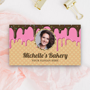 Cartão De Visita Chef de Confeitaria Waffle Cobertura Rosa Gotejant