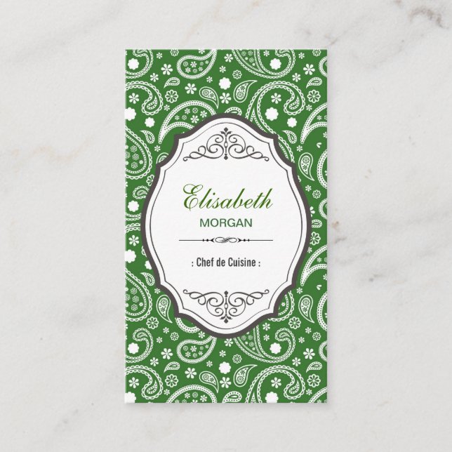 Cartão De Visita Chef de Cuisine - Padrão de Paisley Retroativo (Frente)