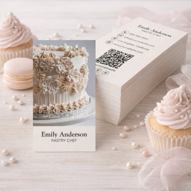 Cartão De Visita Chef de Padaria Moderna (Modern Bakery Chef Neutral Beige Business Card)