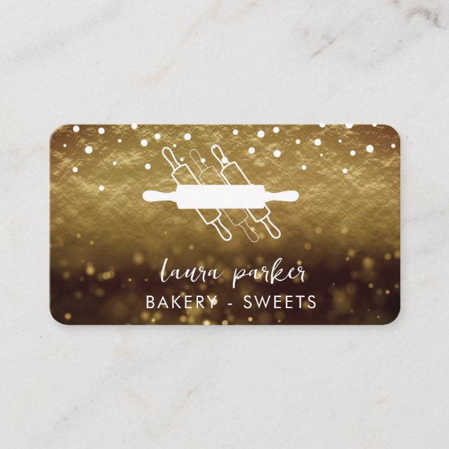 Cartão De Visita Chef de padaria Rolando pino branco Dourado feito  (Frente)