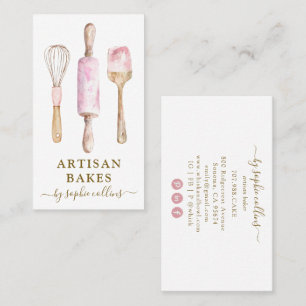 Cartão De Visita Chef de pastelaria aquarela em ouro rosa